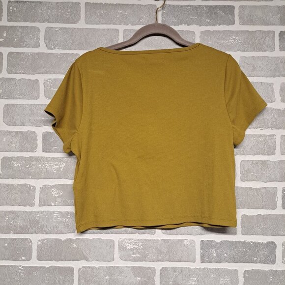 Madewell Womens Ribbed Henley High-Crop Tee Mustard‎ color Size Large - Picture 5 of 9